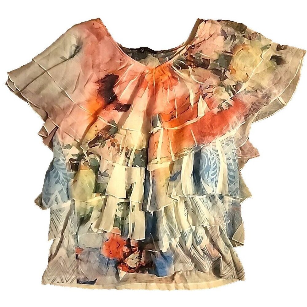 XXL French Bazaar Top Front Floral Multicolor Layers of Ruffles Lined
